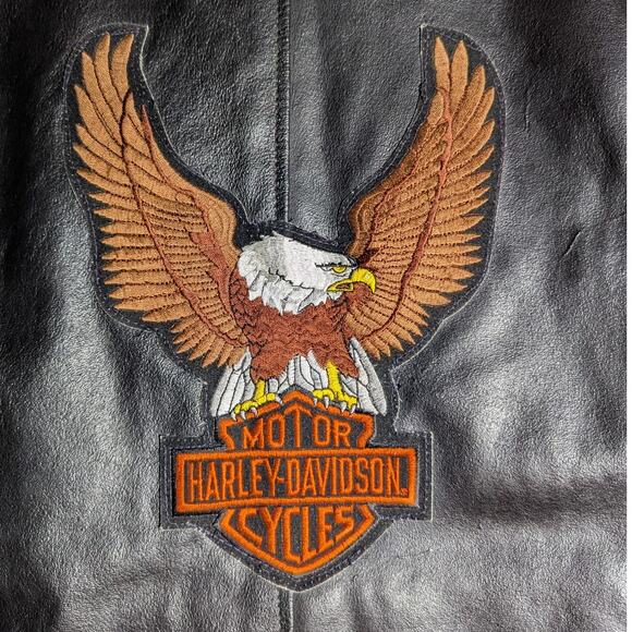 Vtg 1980s The Leather Shop Black Harley Patch Full Zip Biker Jacket Women's 18 - Picture 3 of 7